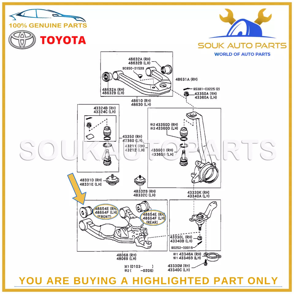 48061-35050 Genuine Toyota FRONT LOWER ARM BUSH, NO.1, RH/LH 4806135050 OEM
