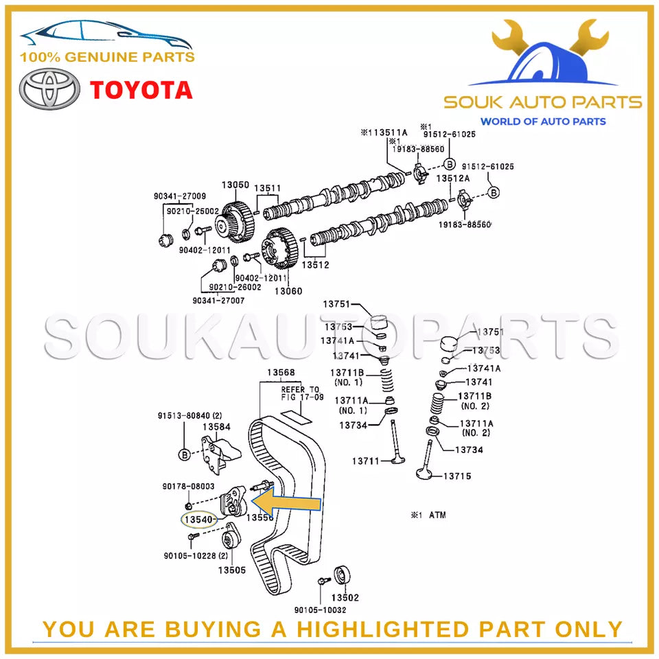 13540-88570 Genuine Toyota TENSIONER ASSY, CHAIN, NO.1 1354088570 OEM
