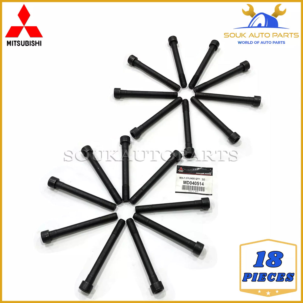 MD040514 Genuine Mitsubishi HEAD BOLT SET 4D56T 8V (18Pcs) PAJERO L200 LANCER