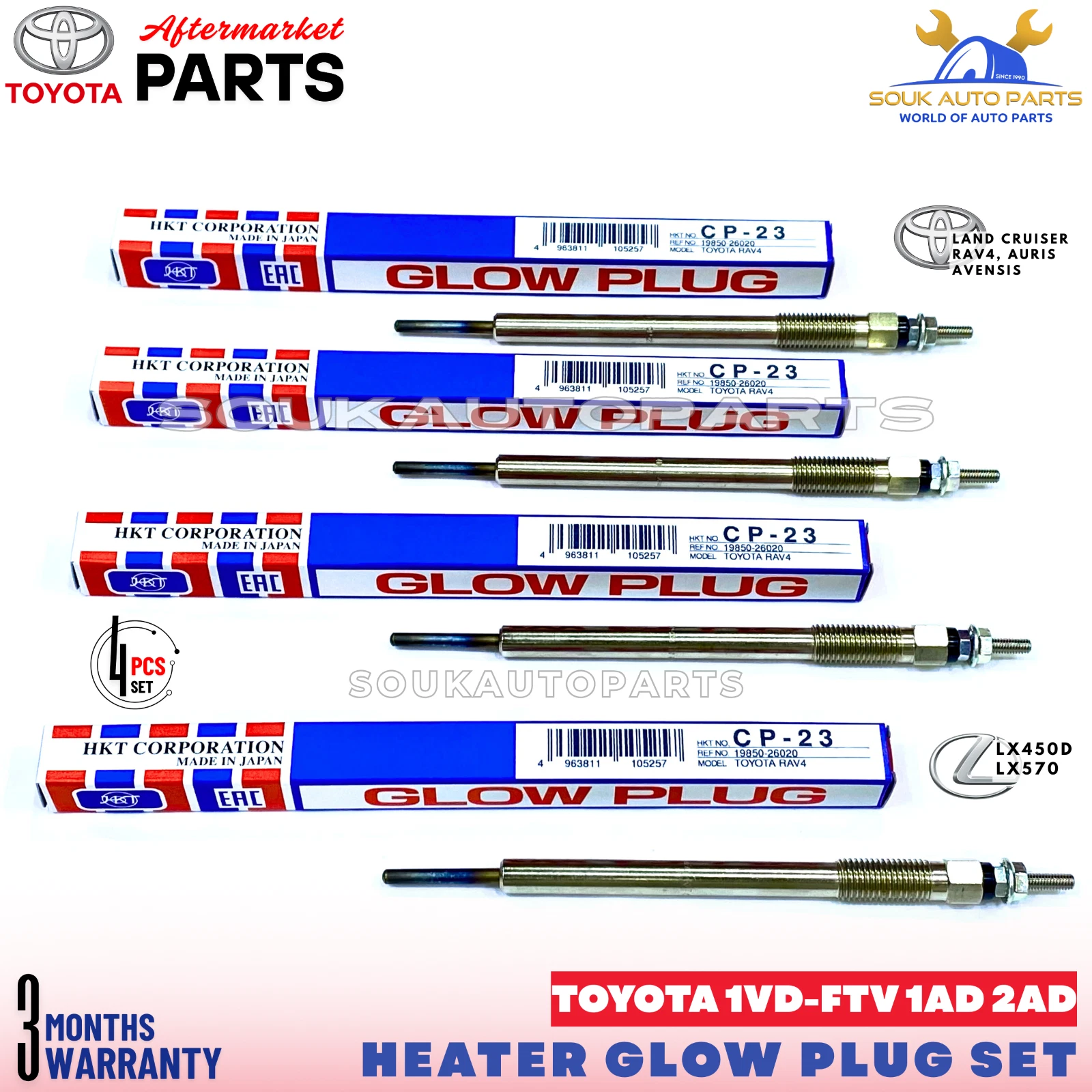 19850-26010 GLOW PLUG SET OF 4 PCS 1VD-FTV 1AD 2AD For Toyota LC Lexus LX570
