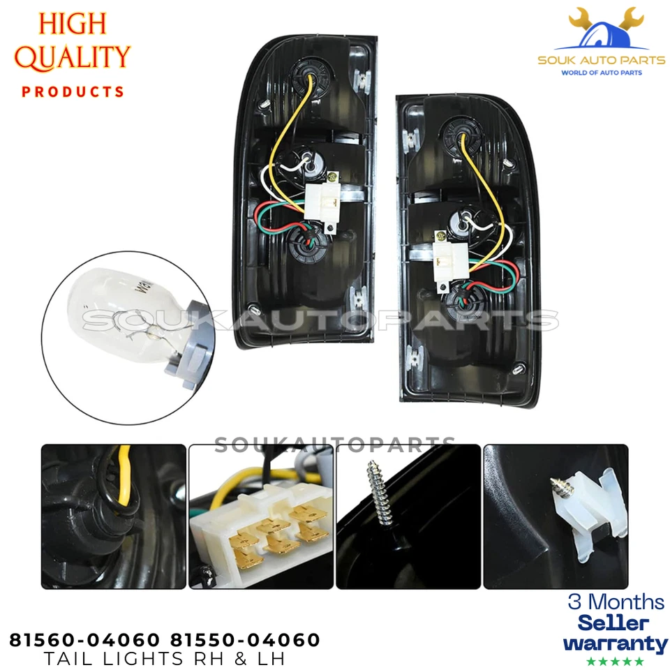 81560-04060 & 81550-04060 TAIL LIGHTS LAMPS W/BULBS For Toyota TACOMA 2001-2004