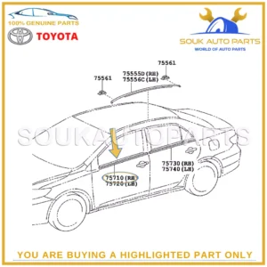 75710-12780 Genuine Toyota MOULDING ASSY, FRONT DOOR BELT, RH 7571012780 OEM