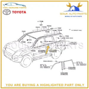 75721-60080 Genuine Toyota MOULDING, REAR DOOR BELT, RH 7572160080 OEM