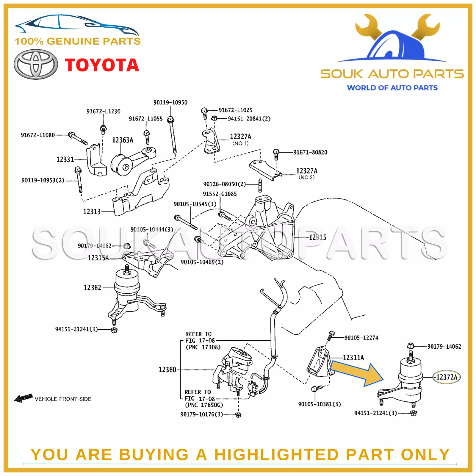 12372-31010 Genuine Toyota INSULATOR ENGINE MOUNTING LH 1237231010 OEM