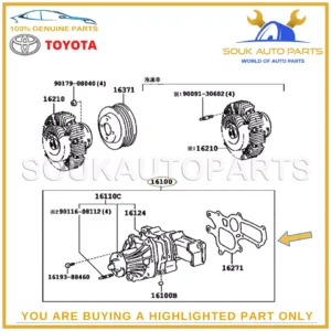16100-69357 Genuine Toyota PUMP ASSY, ENGINE WATER 1610069357 OEM