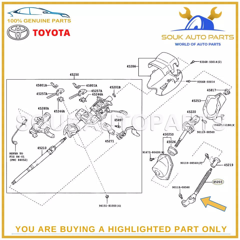 45203-35310 Genuine Toyota STEERING LOWER SHAFT, NO.2 4Runner FJ Cruiser GX470