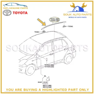 75551-52130 Toyota GENUINE ROOF DRIP SIDE MOULDING, RH/LH 7555152130 OEM YARIS