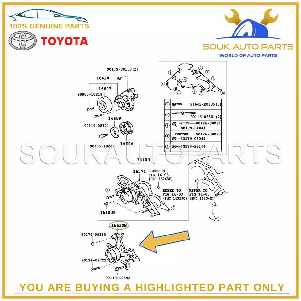 16630-50011 Genuine Toyota PULLEY ASSY, IDLER 1663050011 OEM