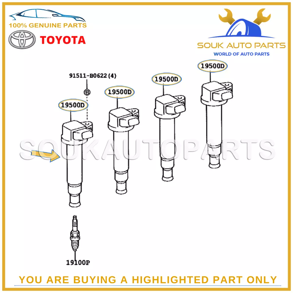 90919-02237 Genuine Toyota COIL ASSY, IGNITION 9091902237 OEM HILUX LC PRADO