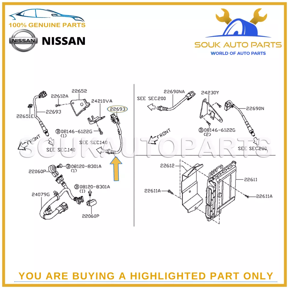 22693-7S000 Genuine Nissan Infiniti AIR FUEL RATIO SENSOR 226937S000 OEM