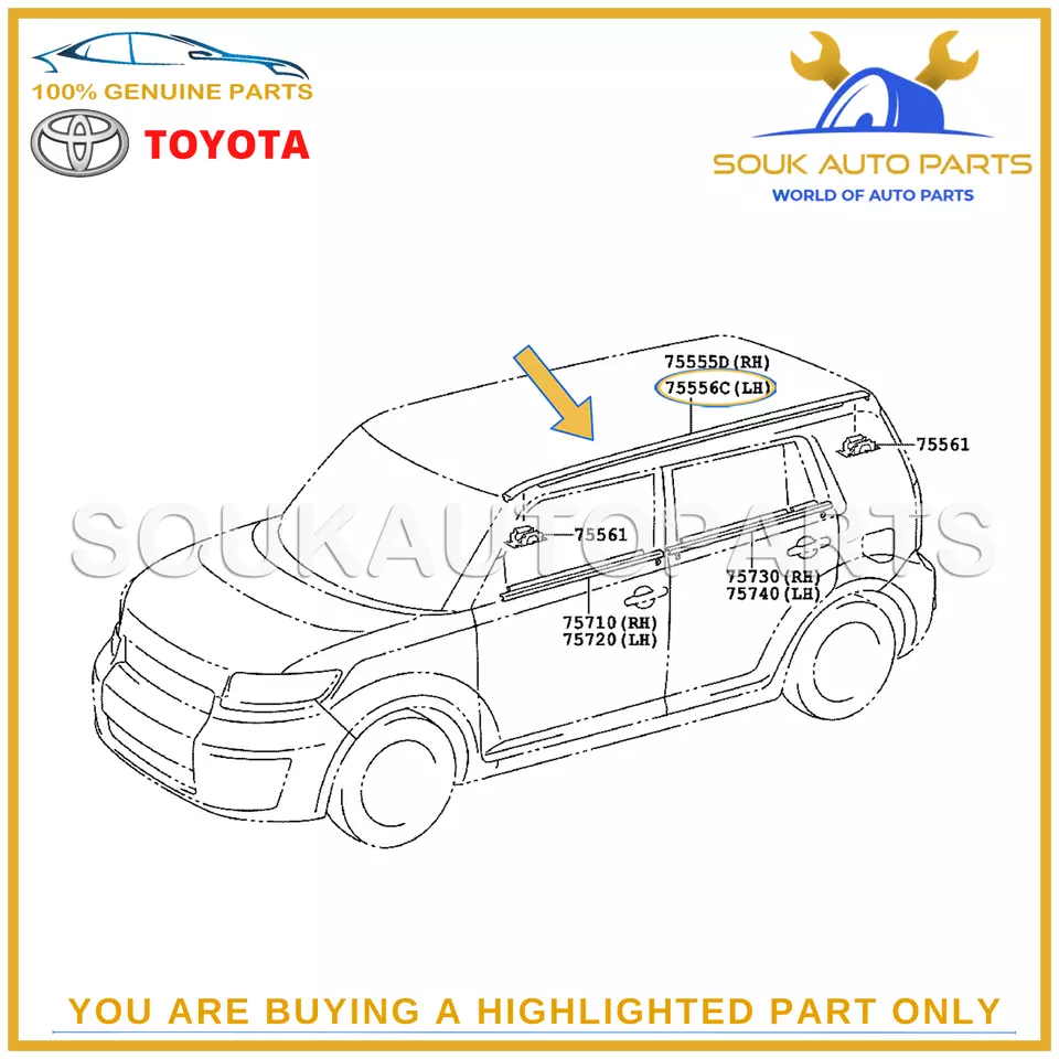 75556-12171/70 Genuine Toyota MOULDING, ROOF DRIP SIDE FINISH, CENTER LH OEM