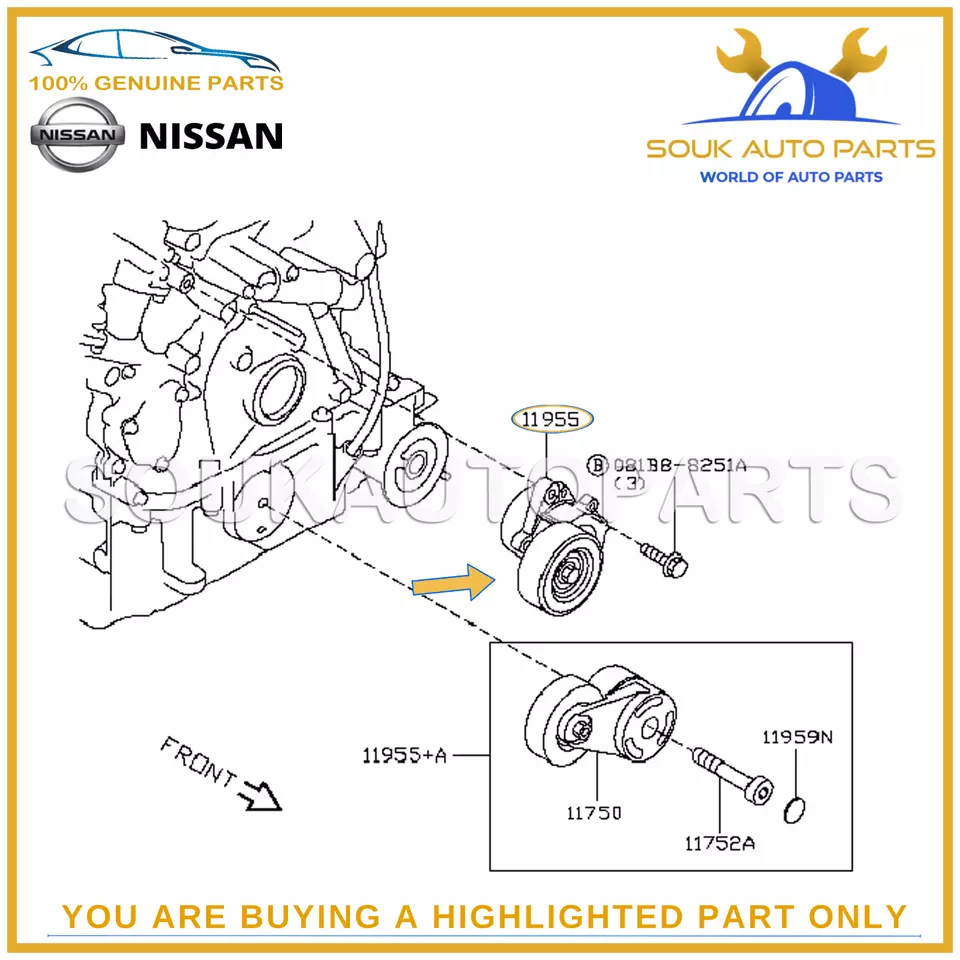 11955-1CA0A Genuine Nissan TENSIONER ASSY-AUTO 119551CA0A OEM