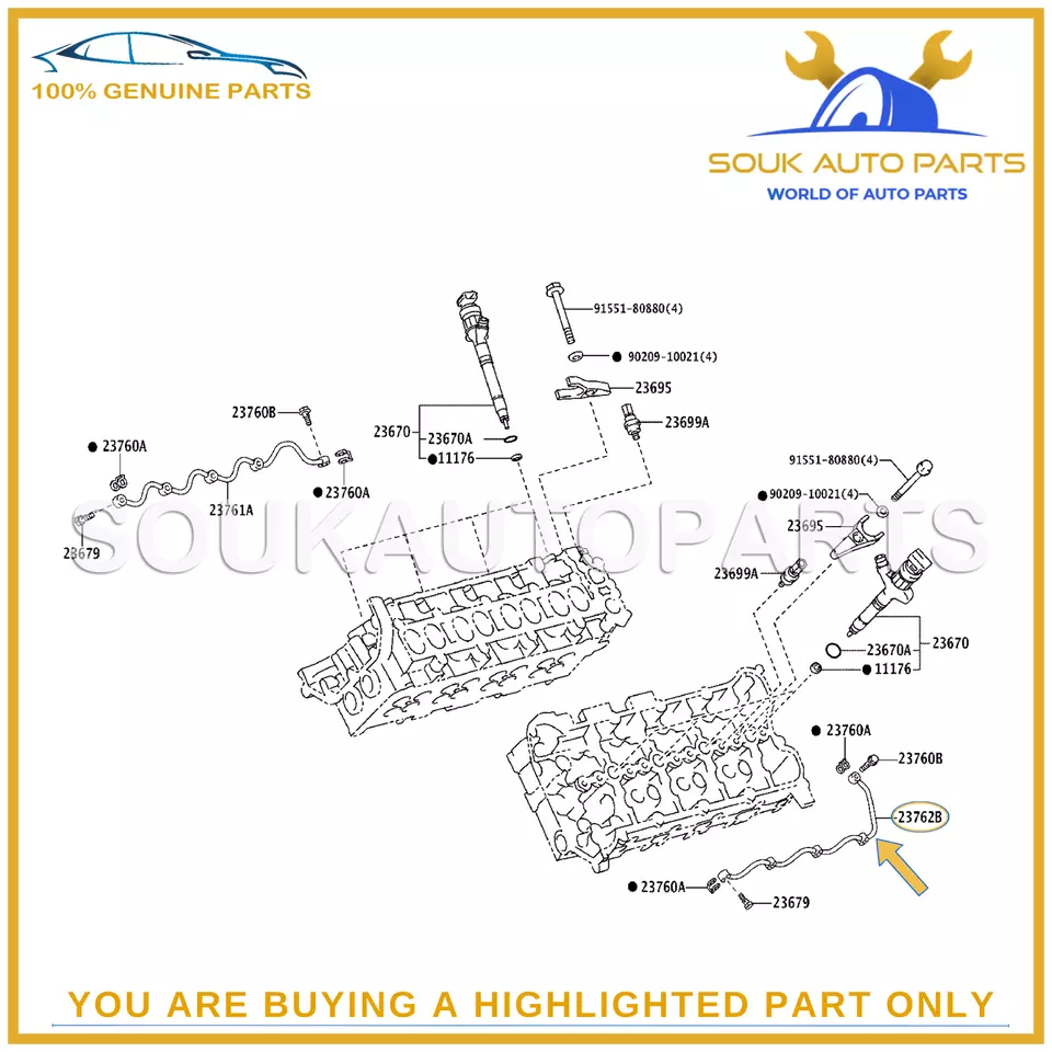 23762-51010 Genuine Toyota PIPE, NOZZLE LEAKAGE, NO. 2 2376251010 LAND CRUISER