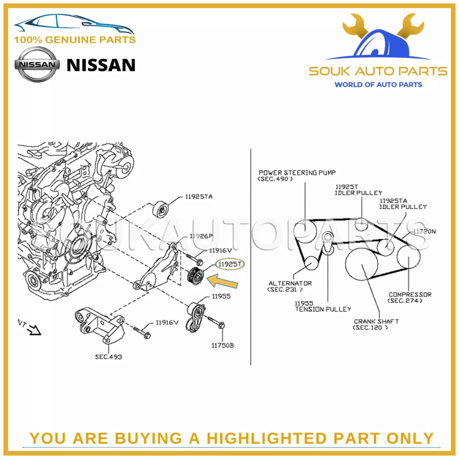 11925-JK21A Genuine Nissan PULLEY ASSY-IDLER 11925JK21A OEM