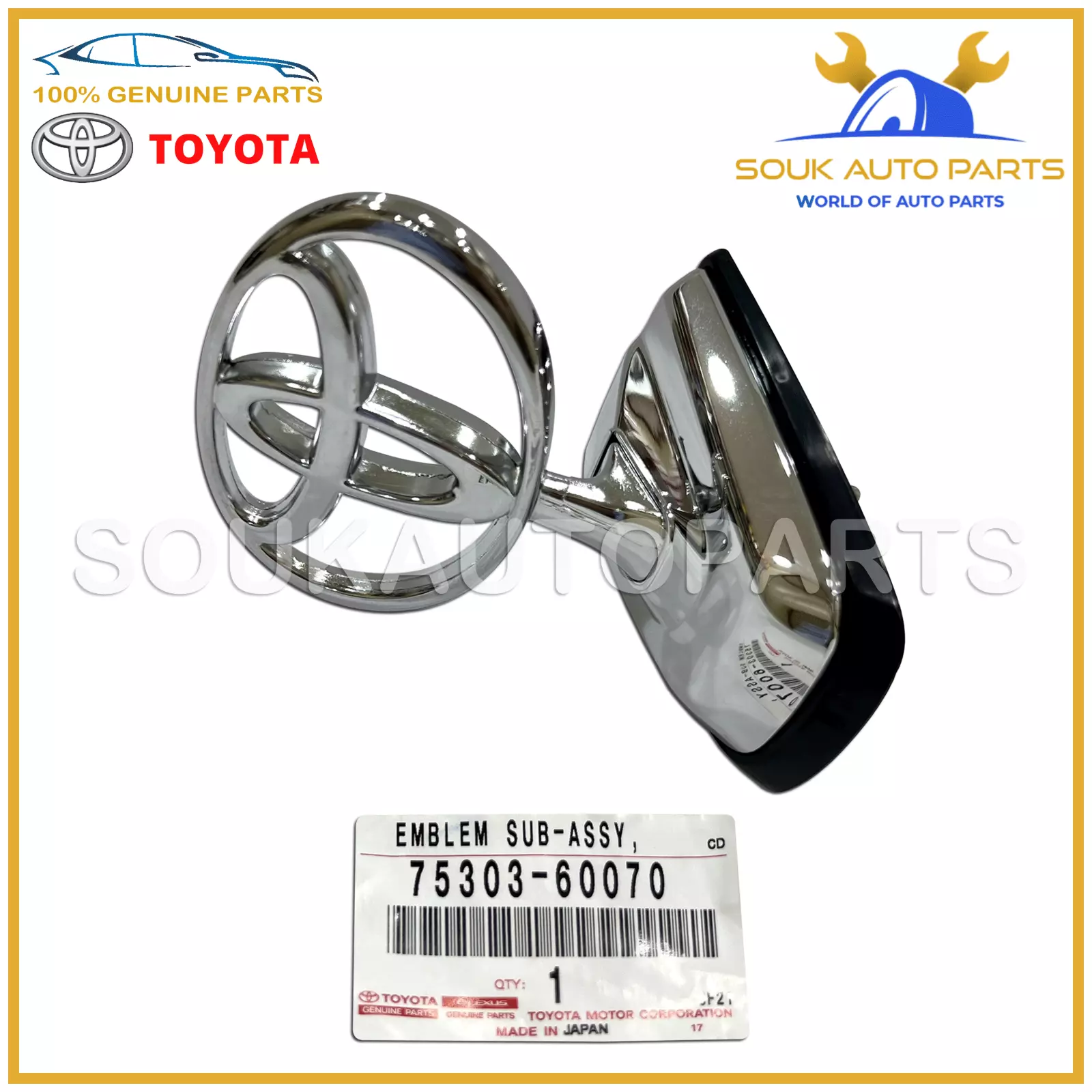 75303-60070 Genuine Toyota EMBLEM SUB-ASSY, HOOD 7530360070 OEM