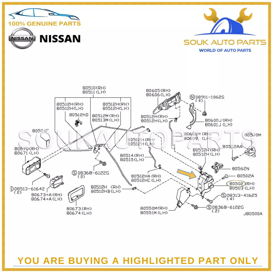80502-VB00A Genuine Nissan LOCK ASSY-FRONT DOOR RH 80502VB00A OEM