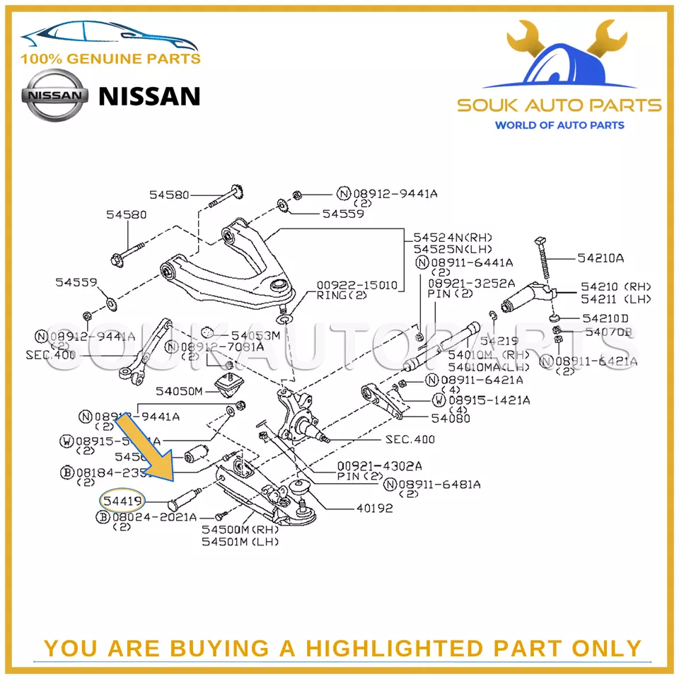 54419-VK80A Genuine FR SUSPENSION LOWER SHAFT PIN OEM Nissan NAVARA NP300