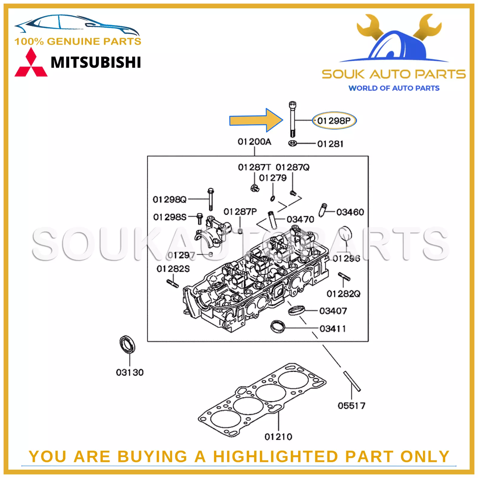MD040514 Genuine Mitsubishi HEAD BOLT 4D56T 8V PAJERO L200 LANCER