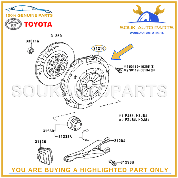 31210-0W032 Genuine Toyota CLUTCH COVER ASSY 312100W032 OEM