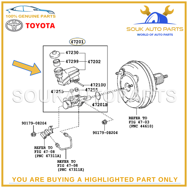 47201-33481 Genuine Toyota CYLINDER SUB-ASSY, BRAKE MASTER 4720133481 OEM
