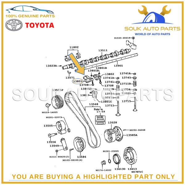 13801-17010 Genuine Toyota ARM SUB-ASSY, VALVE ROCKER, NO.1 1380117010 OEM