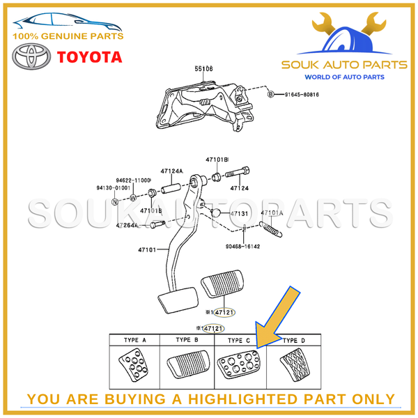 47121-53010 Genuine Toyota SPORT BRAKE PEDAL FOOTREST 4712153010 OEM