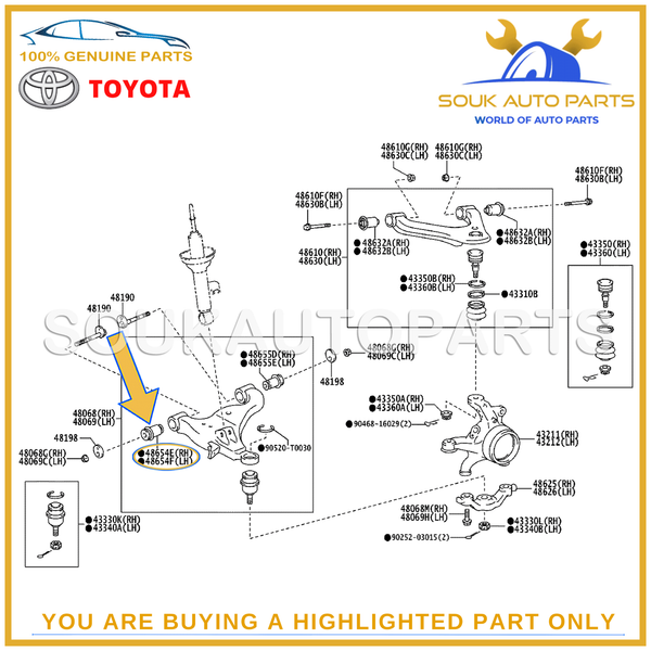 48654-0K010 Genuine Toyota BUSH, FRONT LOWER ARM, NO.1, RH/LH 486540K010 OEM