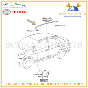 75551-52160 75552-52140 Toyota Yaris ROOF DRIP SIDE FINISH MOULDING RH/LH 07-11