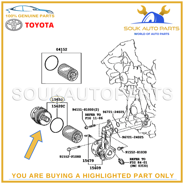 15650-38050 Genuine Toyota CAP ASSY, OIL FILTER W/ELEMEMT 1565038050 OEM