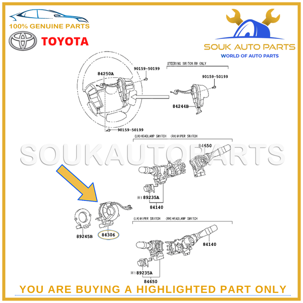 84306-50210 Genuine Toyota CABLE SUB-ASSY, SPIRAL 8430650210 OEM
