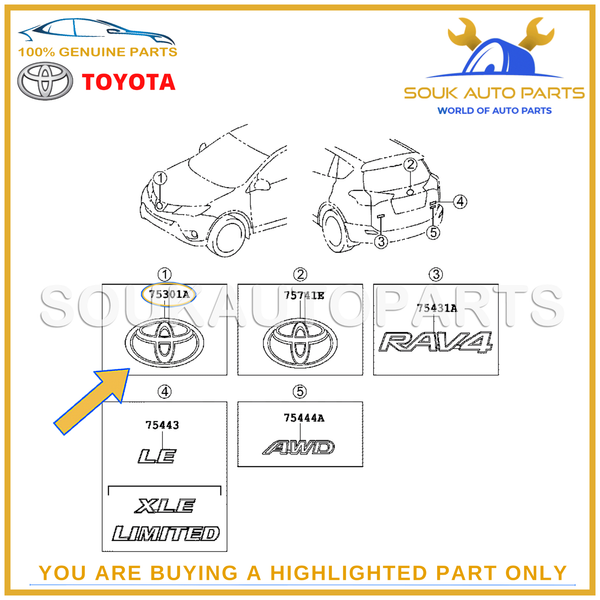 75301-42051 Genuine Toyota EMBLEM SUB-ASSY 7530142051 OEM