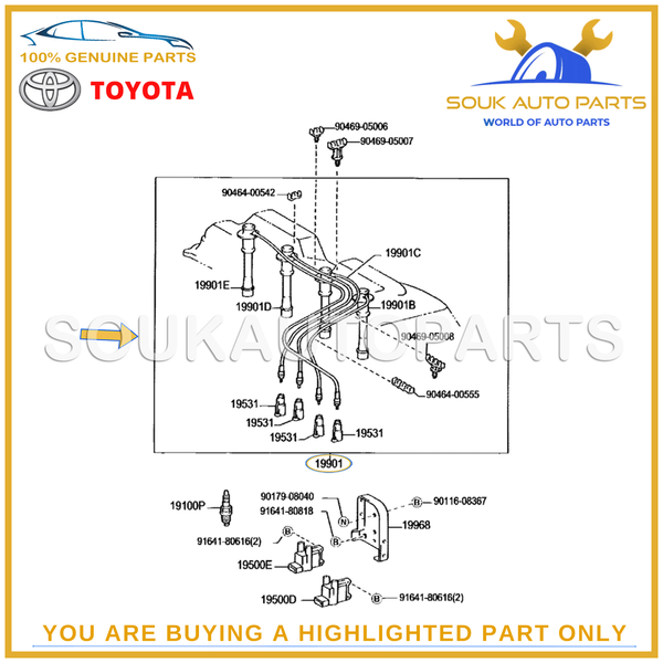90919-22387 Genuine Toyota CORD SET, COIL & SPARK, W/RESISTIVE 9091922387 OEM