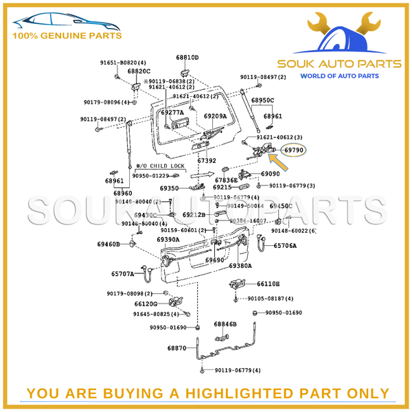69790-60070 Genuine Toyota BACK DOOR LOCK CONTROL ASSY FOR LAND CRUISER & LX470