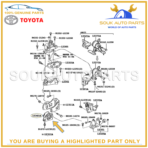 12361-28280 Genuine Toyota INSULATOR, ENGINE MOUNTING, FR(FOR TRANSVERSE ENGINE)
