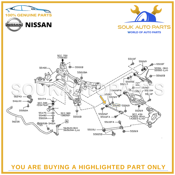 551A0-JK000 Genuine Nissan LINK COMPL-REAR SUSPENSION LOWER, FRONT 551A0JK000