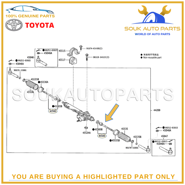 45503-29836 Genuine Toyota END SUB-ASSY (2 Pcs), STEERING RACK 4550329836 OEM