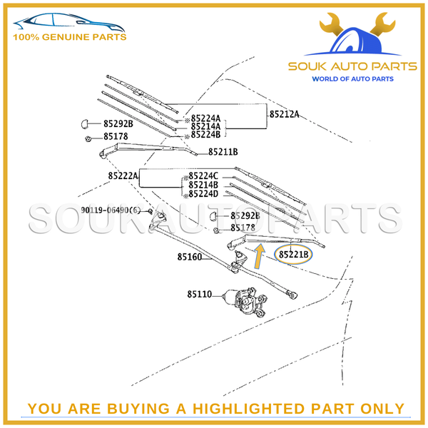 85221-60210 Genuine Toyota ARM, FRONT WIPER, LH 8522160210 OEM