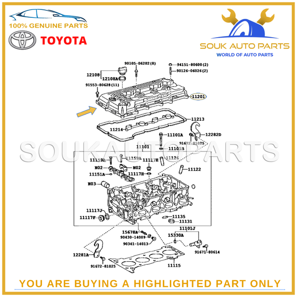 11201-75055 Genuine Toyota COVER SUB-ASSY, CYLINDER HEAD 1120175055 OEM