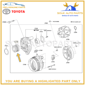 27415-30010 Genuine Toyota PULLEY, ALTERNATOR W/CLUTCH 2741530010 OEM