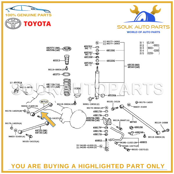 48710-60080 Genuine Toyota UPPER CONTROL ARM ASSY For LX470 Land Cruiser 98-07