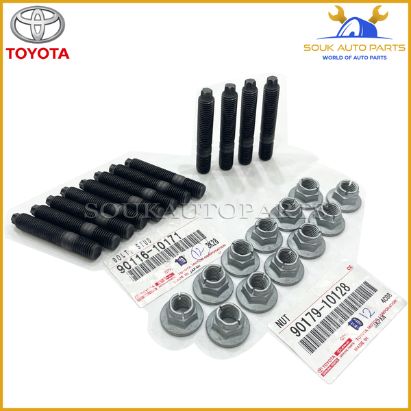 90116-10171 & 90179-10128 Genuine Toyota MANIFOLD NUT BOLT (STUD) 12 Pcs SET