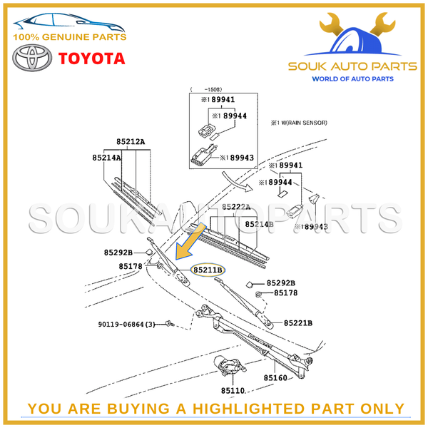 85211-60260 Genuine Toyota ARM, FR WIPER, RH 8521160260 OEM