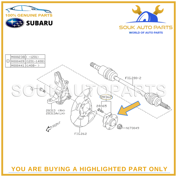 28373-FG000 Genuine Subaru FRONT WHEEL HUB ASSY 28373FG000 OEM