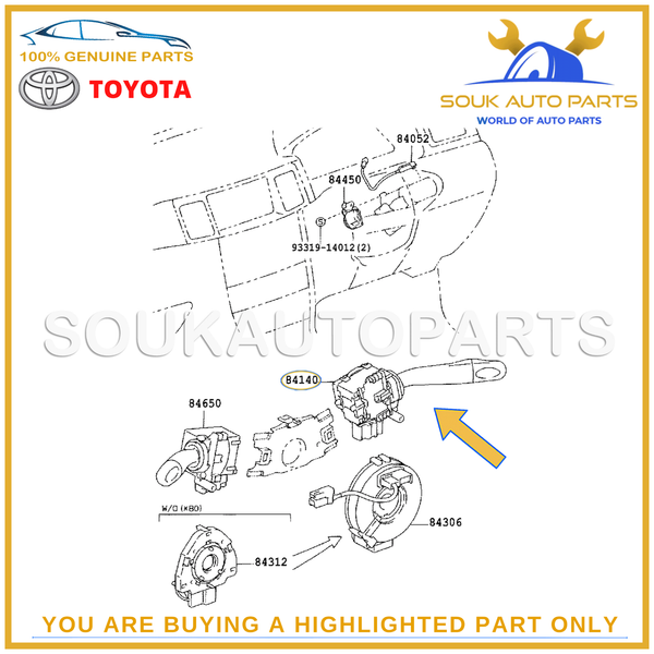 84140-12520 Genuine Toyota SWITCH ASSY, HEADLAMP DIMMER 8414012520 OEM